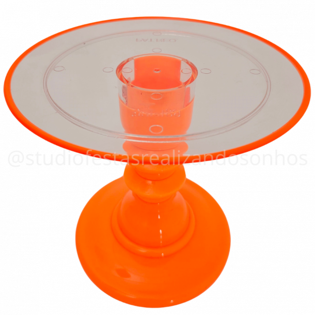 BANDEJA REDONDA G LARANJA NEON BASE TRANSPARENTE