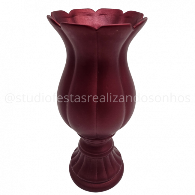 VASO CERÂMICA TAÇA FLOR VERMELHO BORDEAU