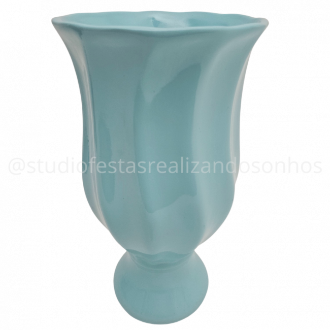 VASO ONDULADO CERÂMICA G AZUL BEBE