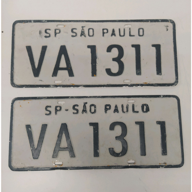 Par de Placa de carro Branca anos 70