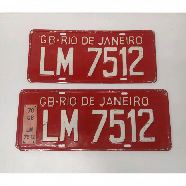 Par Placa de Carro Anos 70 Vermelho