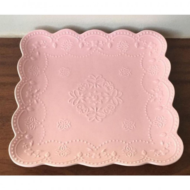 BANDEJA QUADRADA RENDADA ROSA CLARO G (27C X 27L)