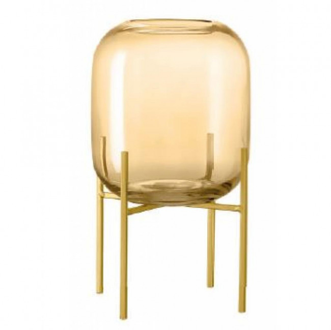 VASO VIDRO ÂMBAR COM SUPORTE FERRO DOURADO (28A X 10D)