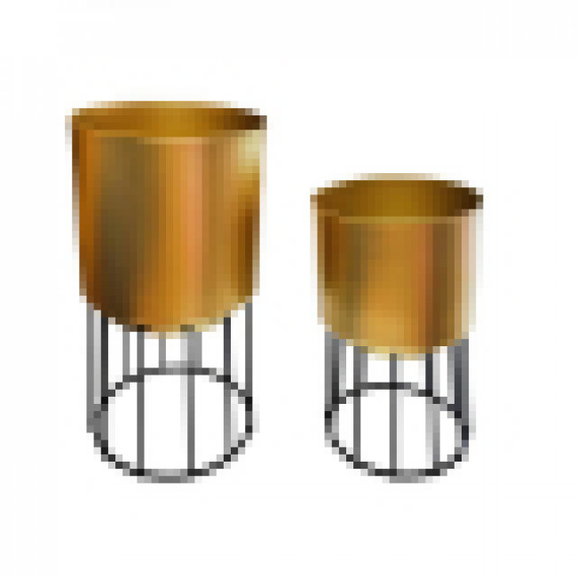 CACHEPOT DOURADO C/ SUPORTE PRETO P
