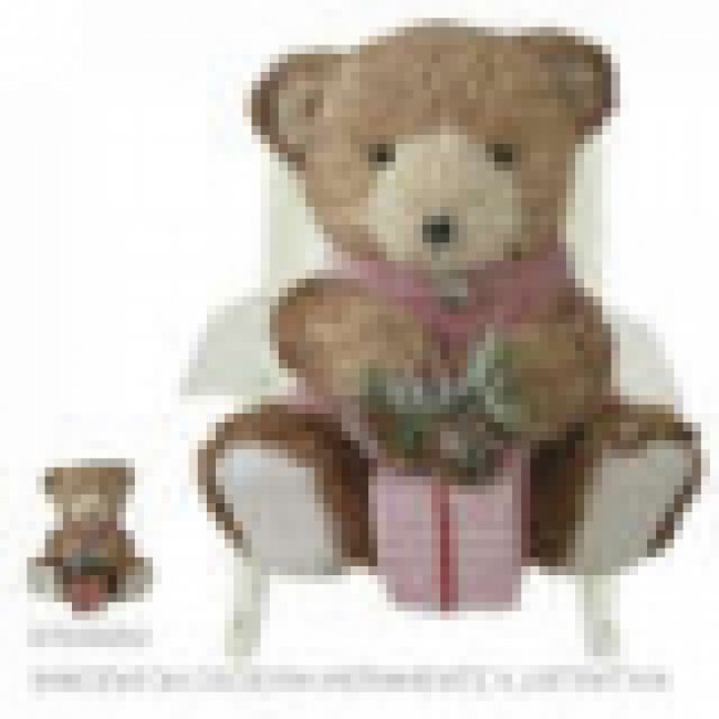 BONECO NATAL URSO SENTADO (BEGE ROSA) 19X16X
