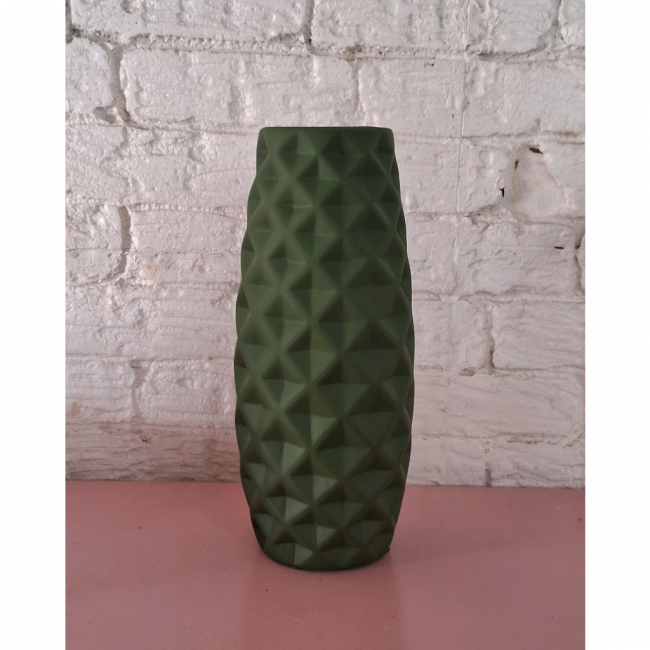 Vaso cerâmica trabalhado verde G 28x10