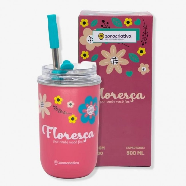 COPO NEO COM CANUDO AMIGAS FLORAL 300ML– 10025702