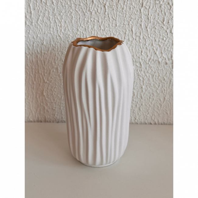 Vaso Relevo Ceram Branco / 120424