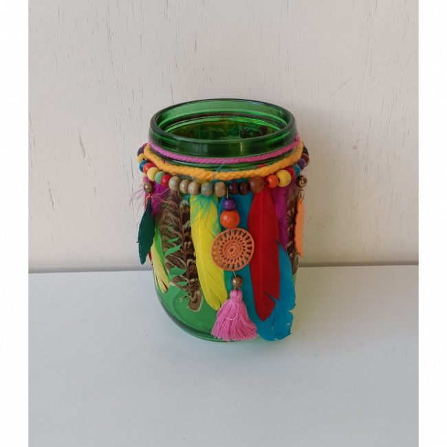 Vaso Vidro Penas Coloridas