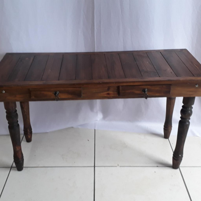 MESA APARADOR PINUS 2 GAVETAS RUSTICA 1,20 X 0,50