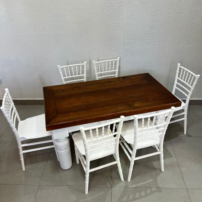 Mesa Rústica Branco + 6 Cadeiras Tiffany Infantil