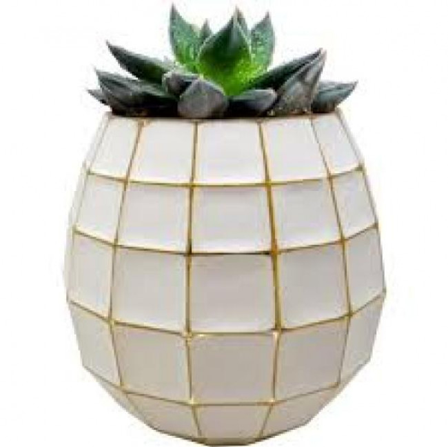 VASO DOURADO E BRANCO VIDRO G