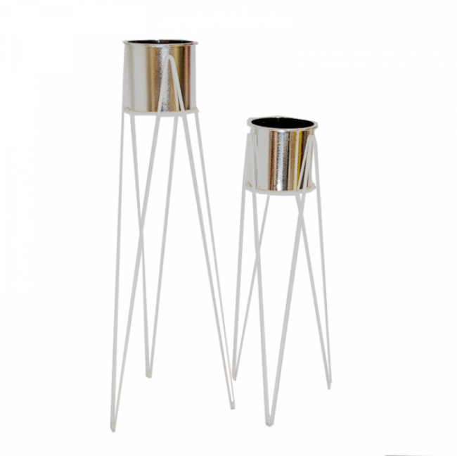 VASO PRATA COM PÉ STEEL BRANCO G