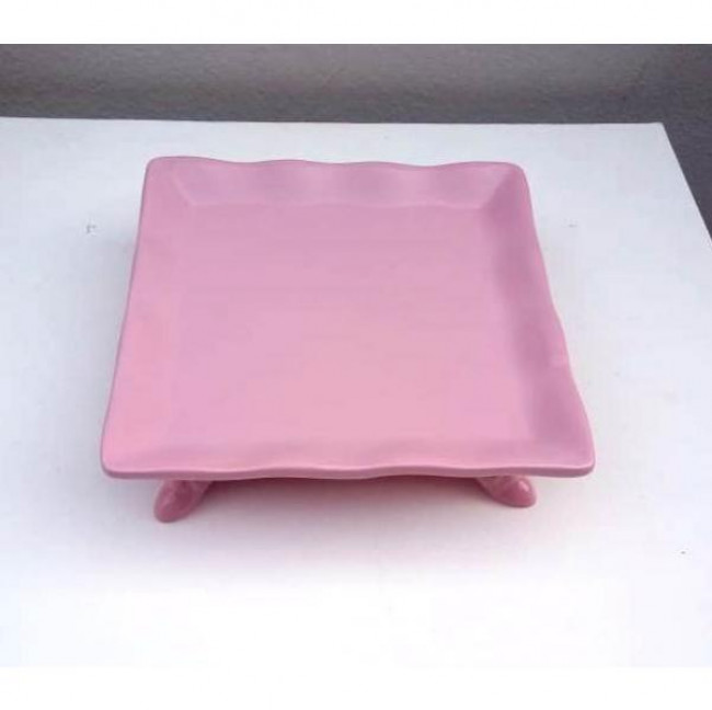 BANDEJA CERAMICA QUADRADA ROSA BEBE