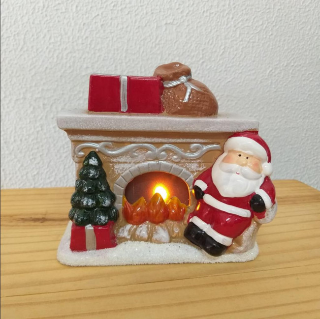 Papai Noel da Lareira cerâmico Luminoso