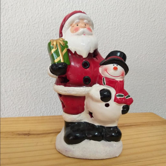 Papai Noel e Boneco de neve ceramico Luminoso