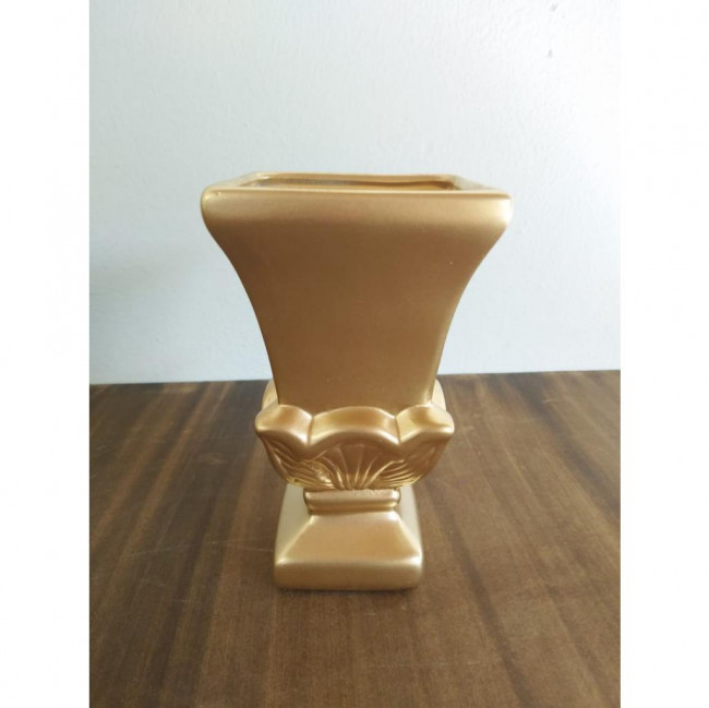 Vaso Dourado Quadrado C/ Bolinha de Bucho P