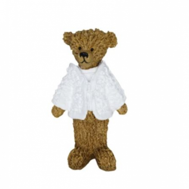 Urso Resina em Pé 19cm Agasalho Branco