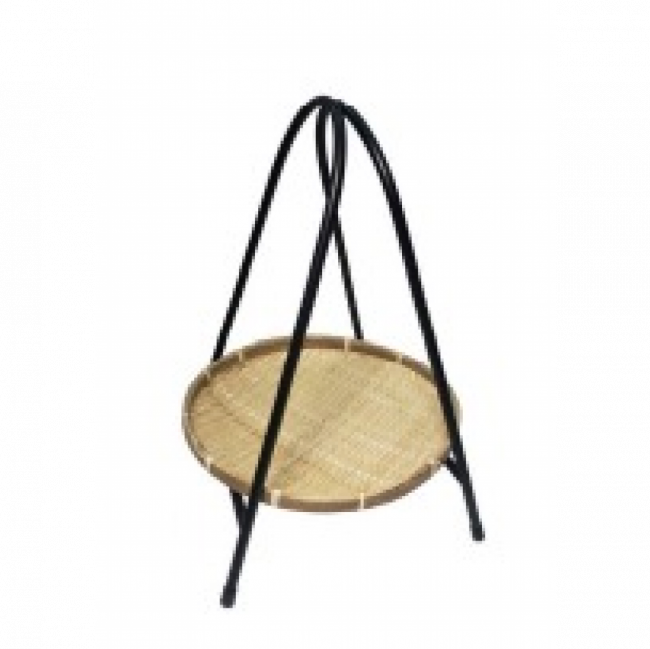 SUPORTE EM FERRO  PRETO BAIXO  E PRATO BAMBU