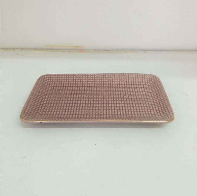 BANDEJA CERAMICA ROSA COM GRID RETANGULAR