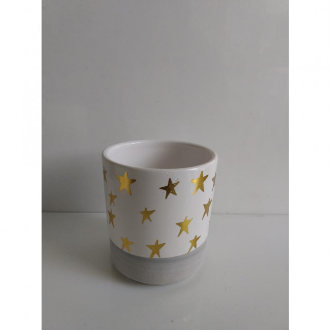 JARRO PP CERÂMICA ESTRELINHA BRANCO C/ DOURADO