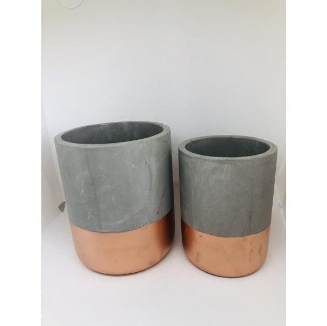 Conjunto Vaso Cimento Cinza e Rosé Gold