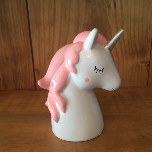 UNICORNIO CERAMICA BRANCO E ROSA