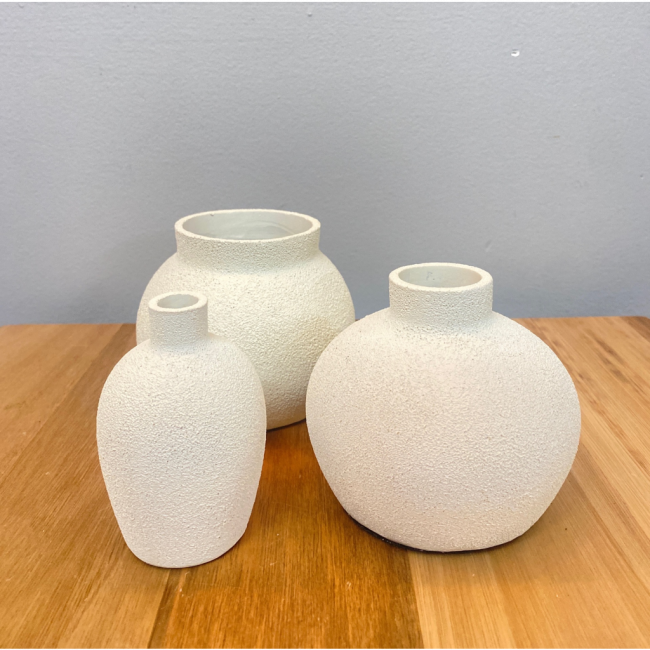 CONJUNTO DE MINI VASOS BRANCO TEXTURA