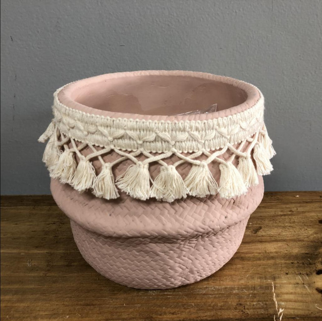 Vaso rosa macrame bege