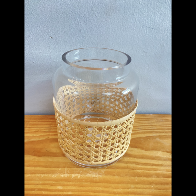 Vaso vidro com rattan 19 cm