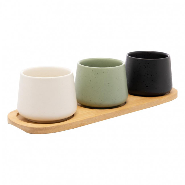 conjunto de 3 bowls com bandeja de bambu